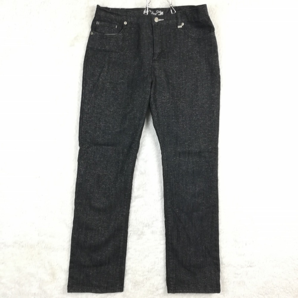 Zena Womens Jeans Straight Leg Black Denim Glitter High Rise Stretch Rocker 12